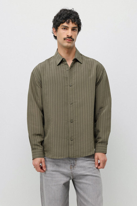 Oversized Shirt with a Modal Blend and Fine Stripes