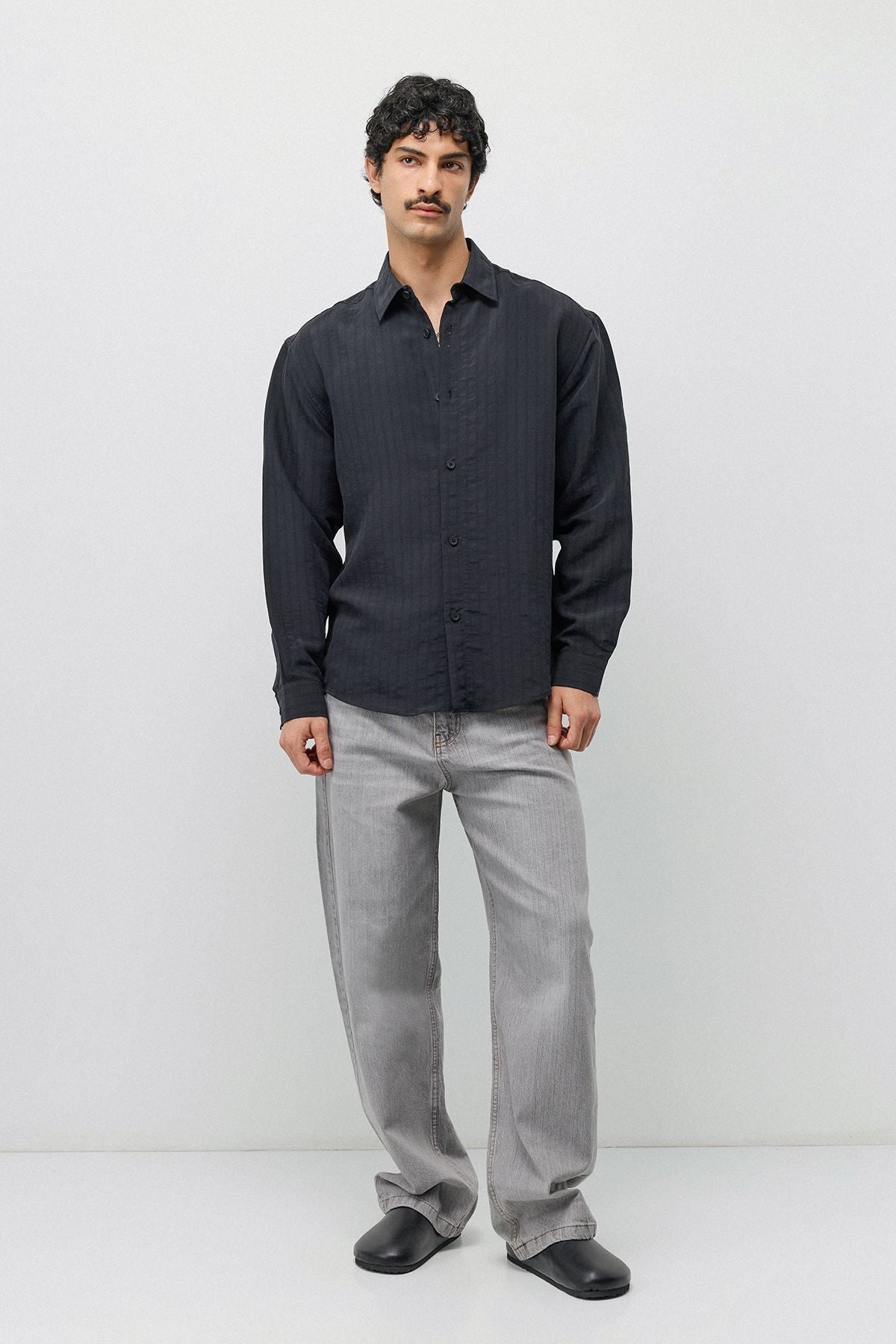 Oversized Shirt with a Modal Blend and Fine Stripes