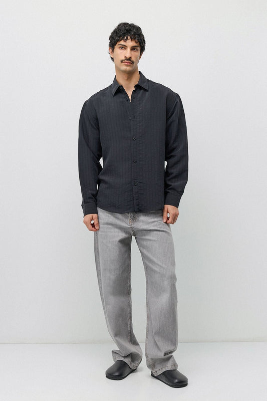 Oversized Shirt with a Modal Blend and Fine Stripes