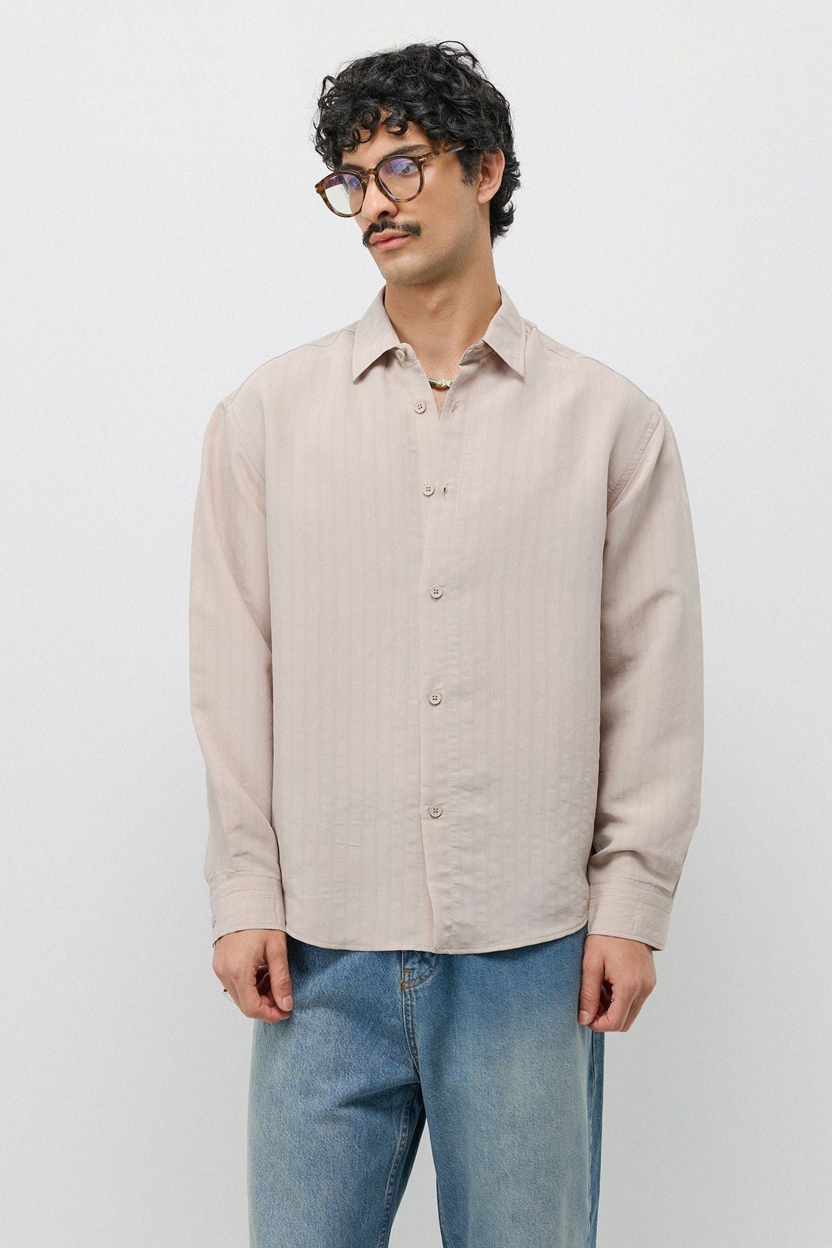 Oversized Shirt with a Modal Blend and Fine Stripes