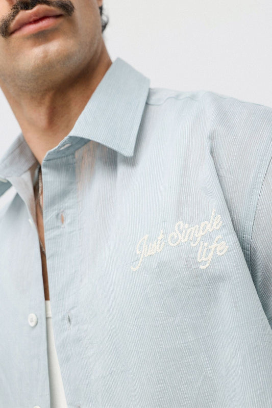 Embroidered Striped Box-Fit Shirt
