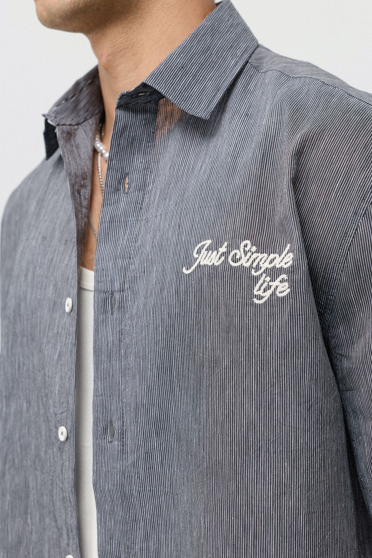Embroidered Striped Box-Fit Shirt