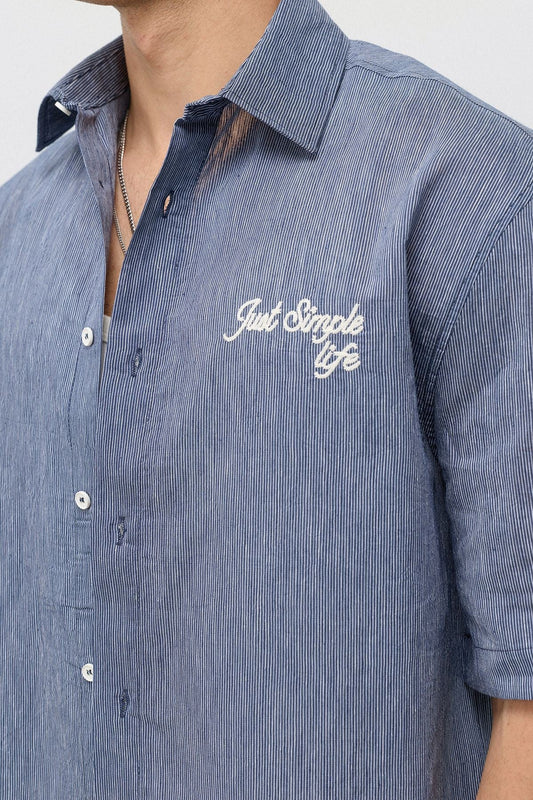 Embroidered Striped Box-Fit Shirt