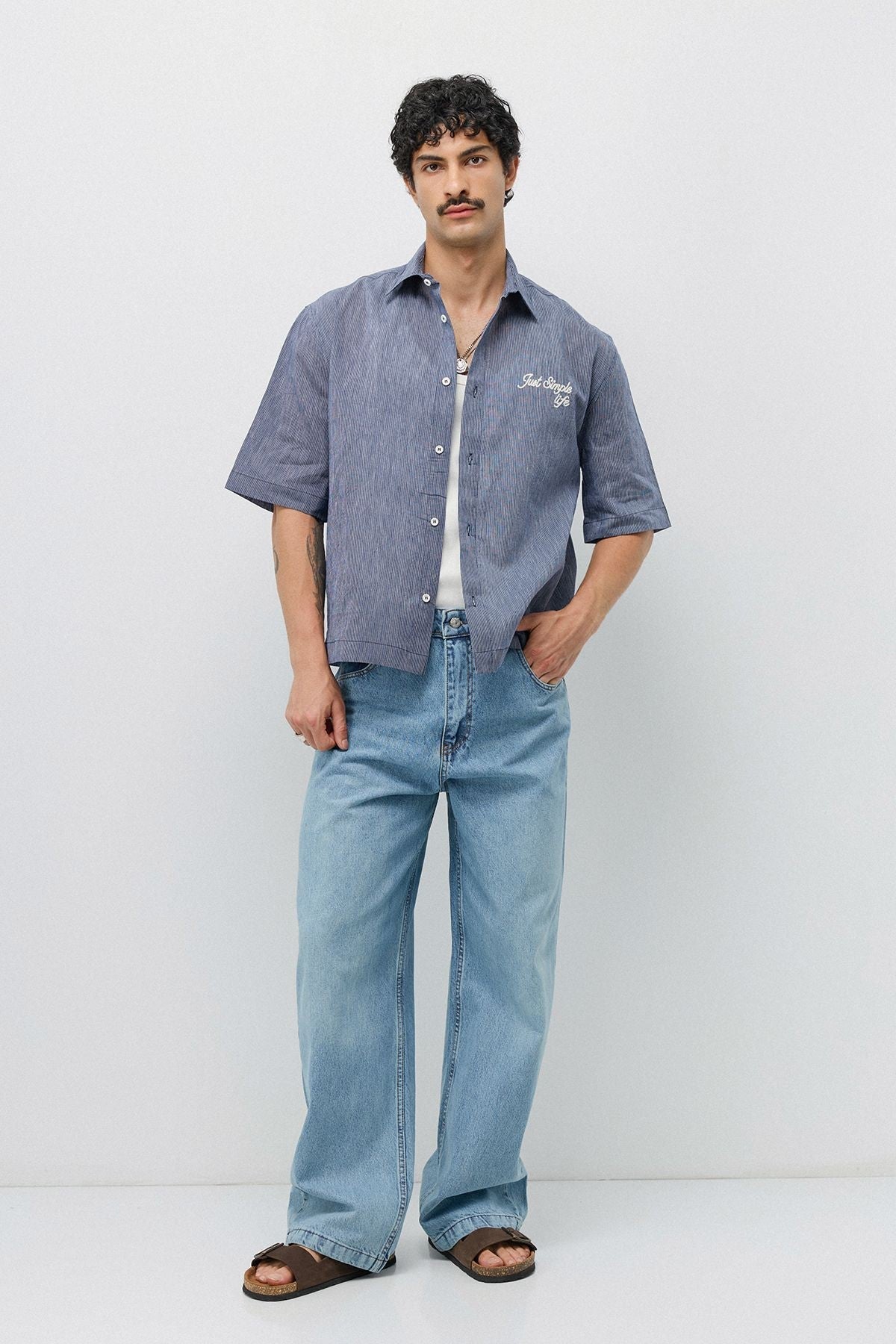 Embroidered Striped Box-Fit Shirt