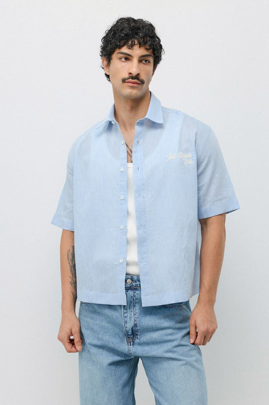Embroidered Striped Box-Fit Shirt