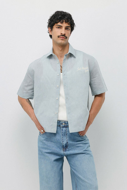 Embroidered Striped Box-Fit Shirt