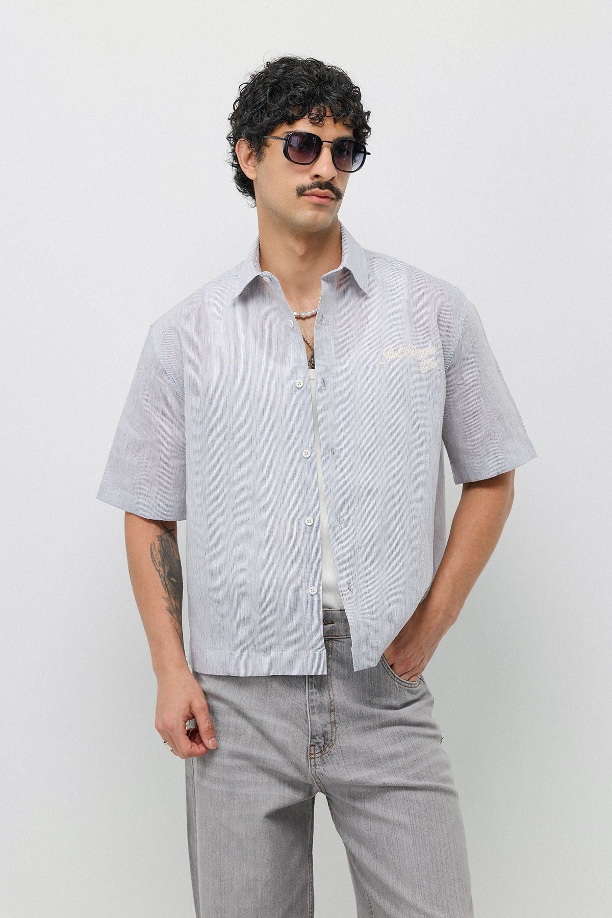 Embroidered Striped Box-Fit Shirt