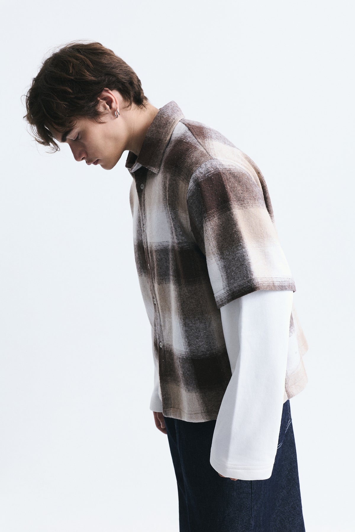 Boxy Fit Checkered Double-Sleeve Shirt