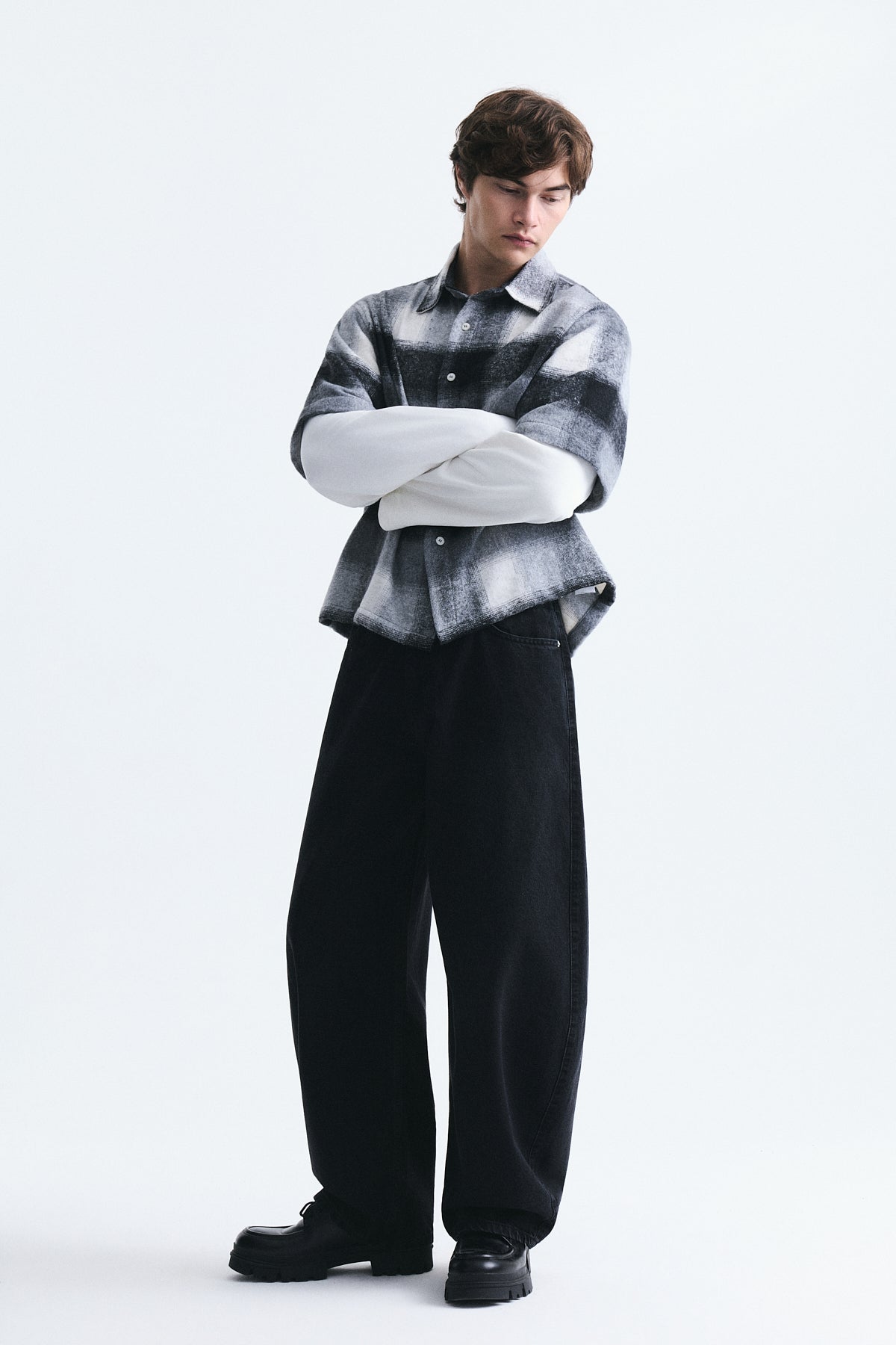 Boxy Fit Checkered Double-Sleeve Shirt