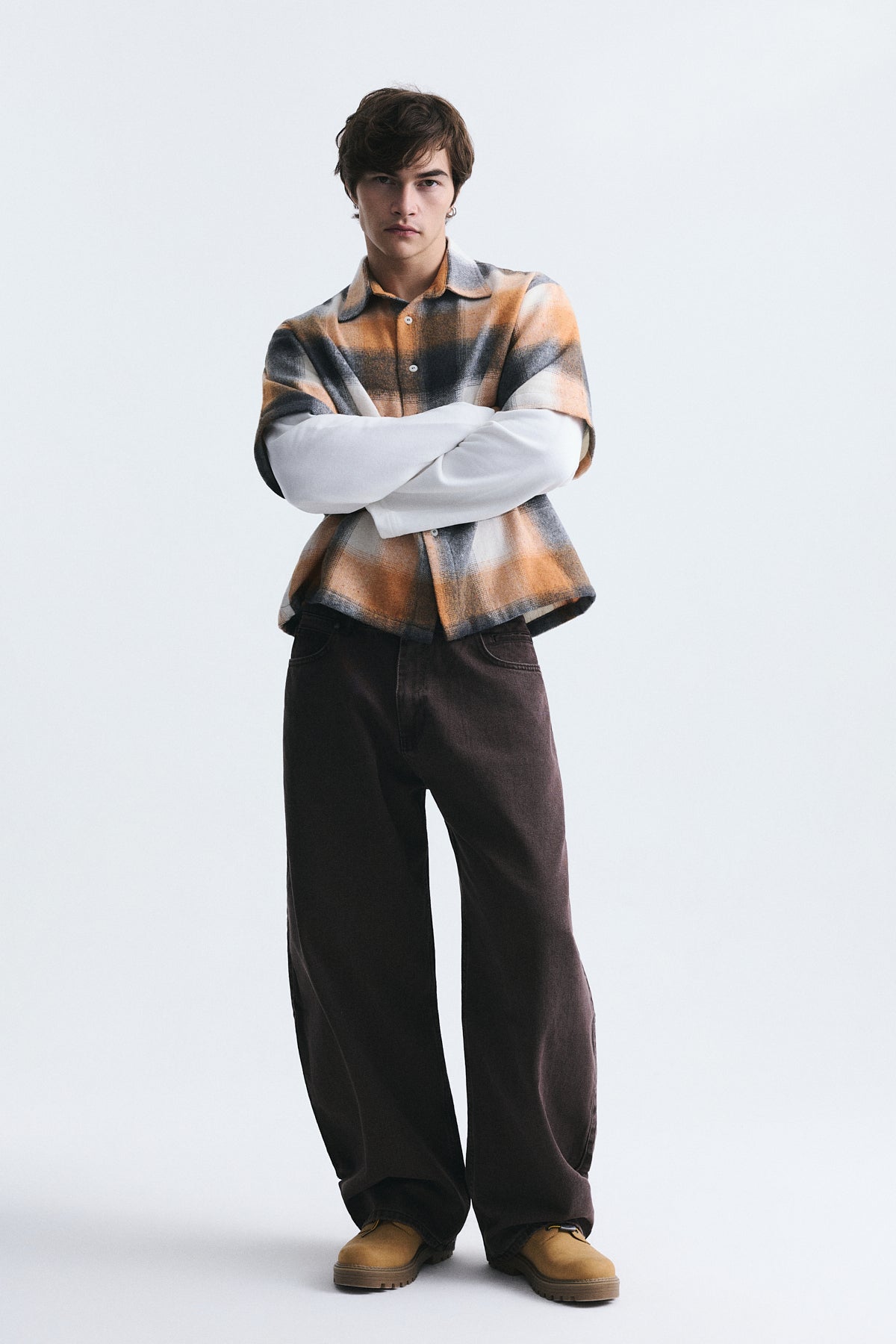 Boxy Fit Checkered Double-Sleeve Shirt