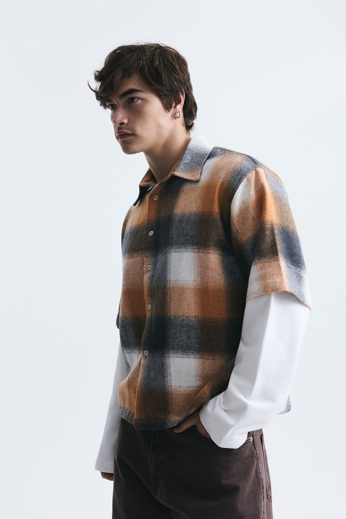 Boxy Fit Checkered Double-Sleeve Shirt