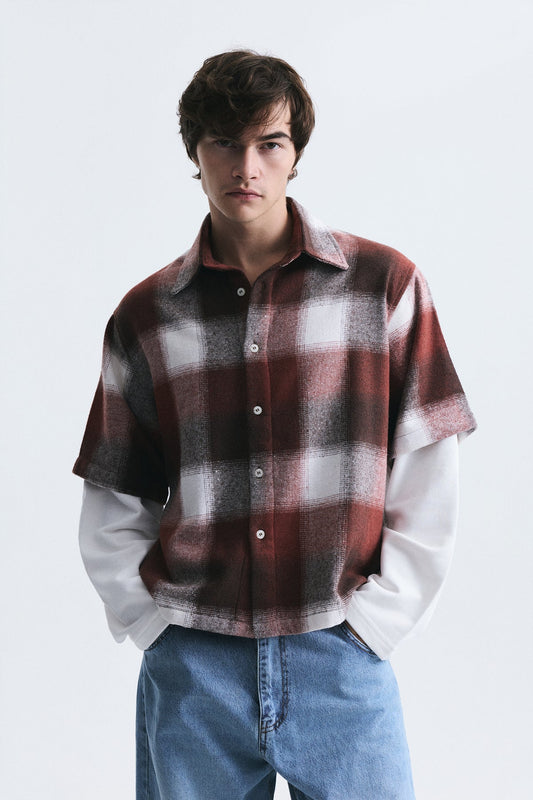 Boxy Fit Checkered Double-Sleeve Shirt
