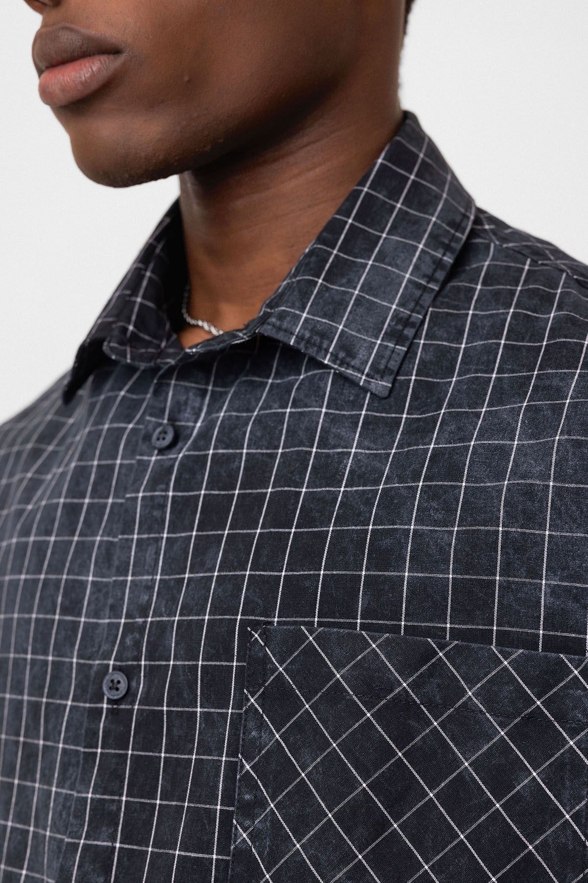 Oversized Short-Sleeve Checkered Shirt with Pockets