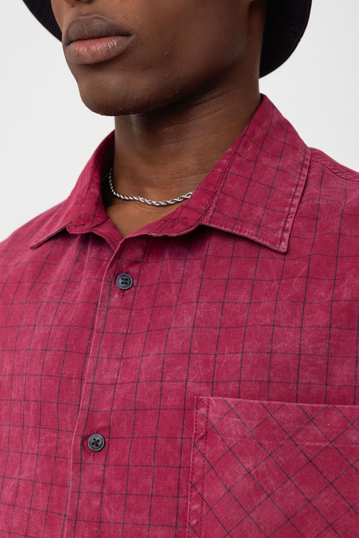 Oversized Short-Sleeve Checkered Shirt with Pockets