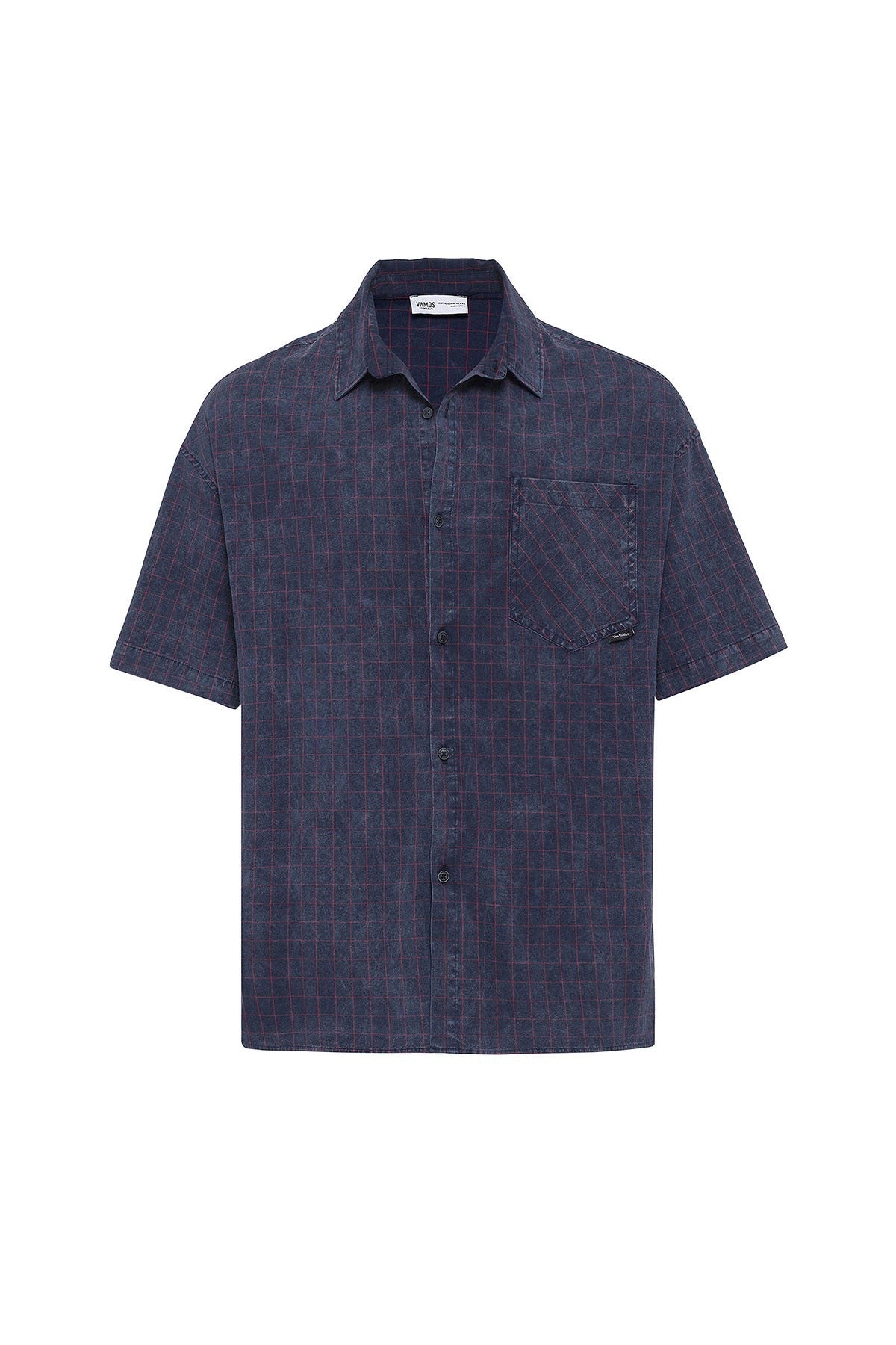 Oversized Short-Sleeve Checkered Shirt with Pockets