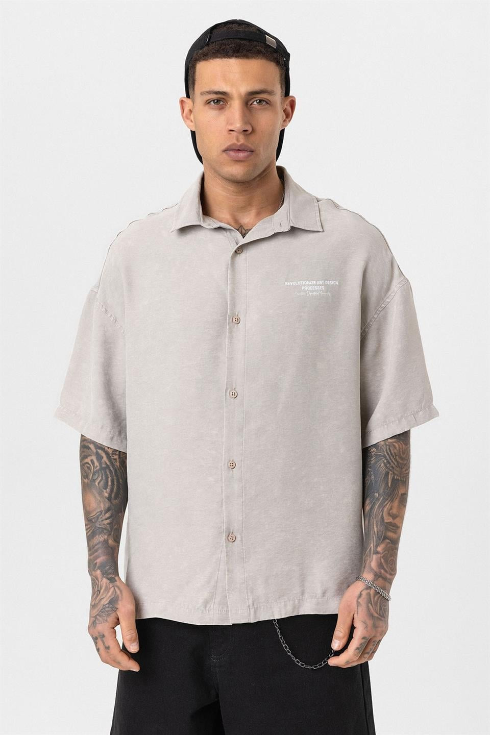 Oversized Short-Sleeve Printed T-Shirt with a Washed Look