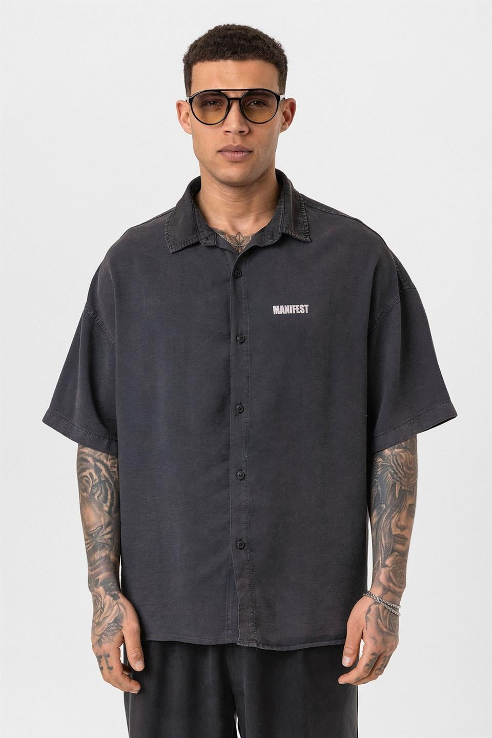 Oversized Printed Short-Sleeve Shirt (Washed)