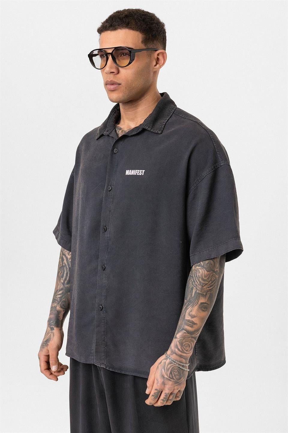 Oversized Printed Short-Sleeve Shirt (Washed)