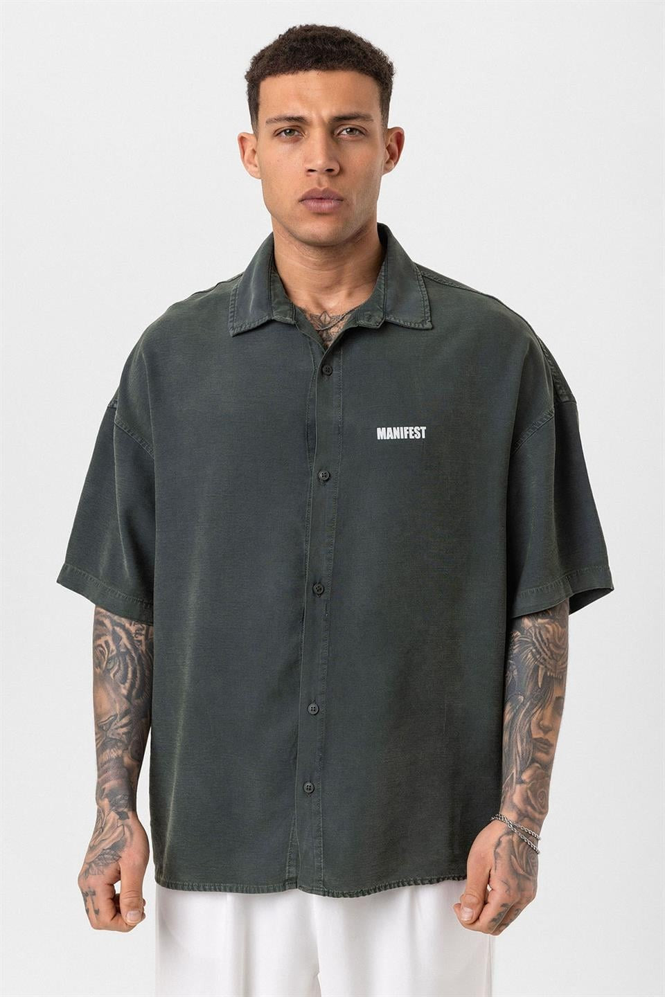 Oversized Printed Short-Sleeve Shirt (Washed)