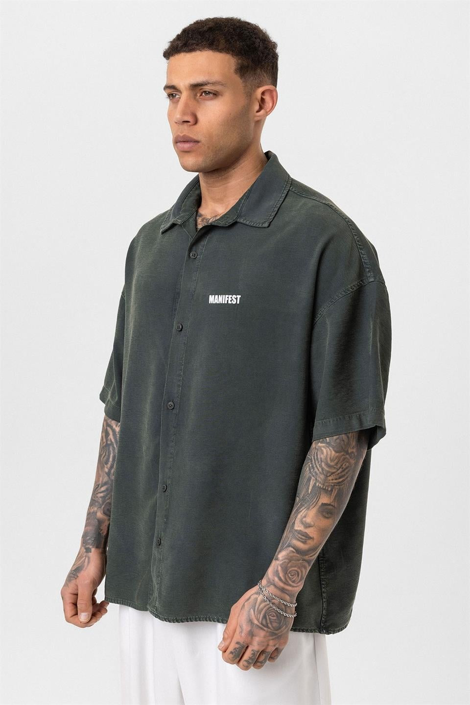 Oversized Printed Short-Sleeve Shirt (Washed)