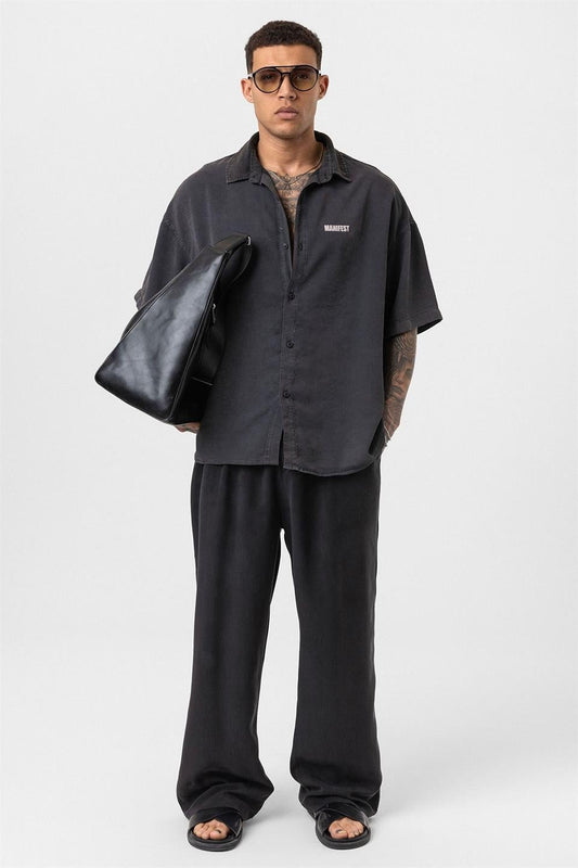 Oversized Printed Short-Sleeve Shirt (Washed)