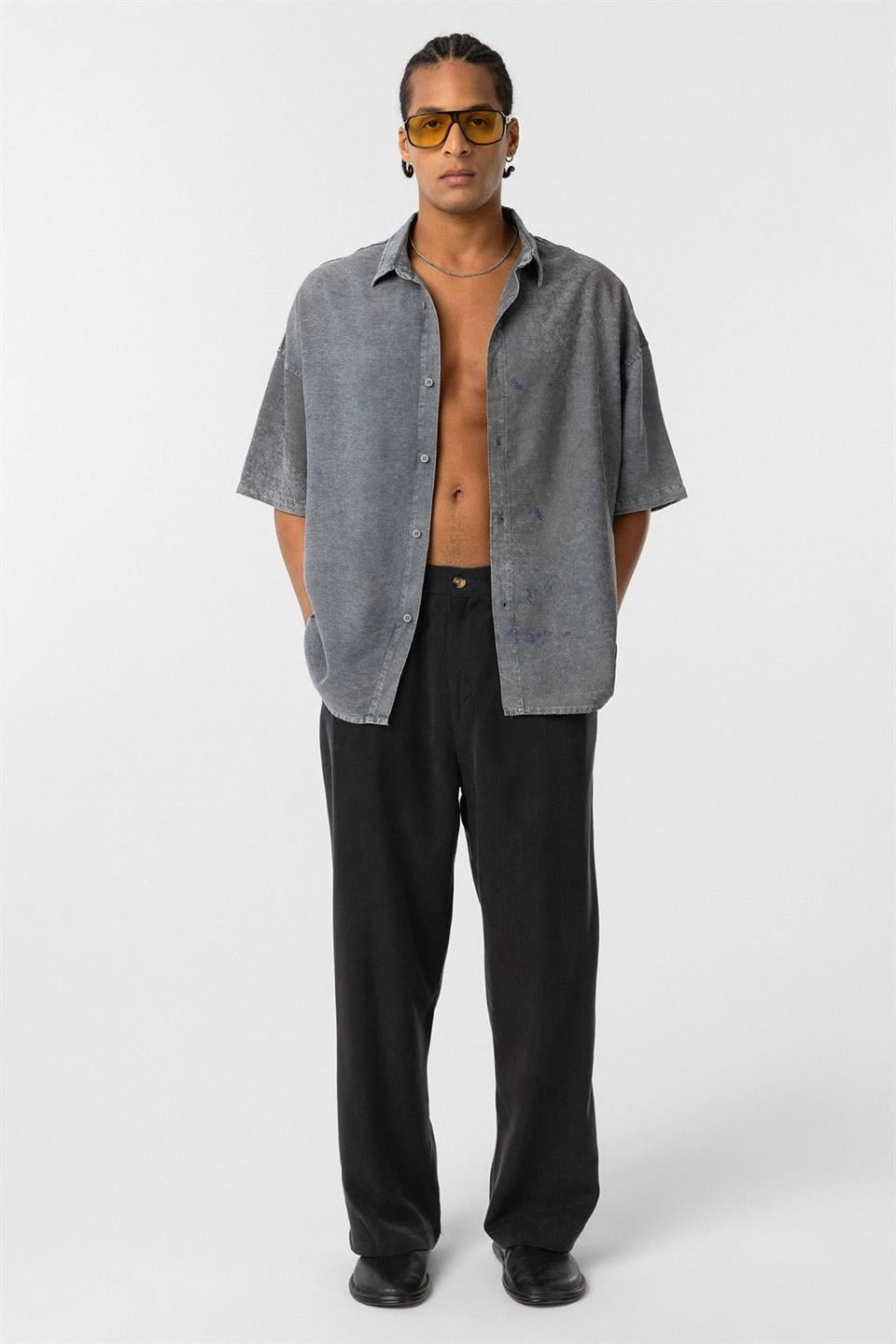 Oversized Short-Sleeve Tensel Shirt with a Washed Look