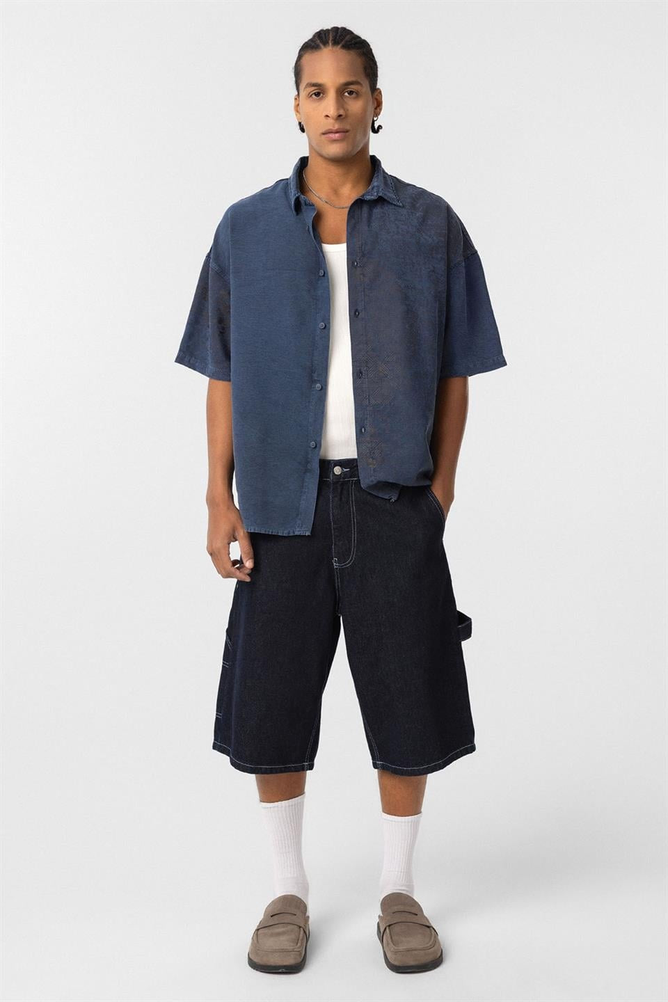 Oversized Short-Sleeve Tensel Shirt with a Washed Look