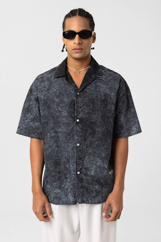 Oversized Short-Sleeve Shirt with Washed-Out Print