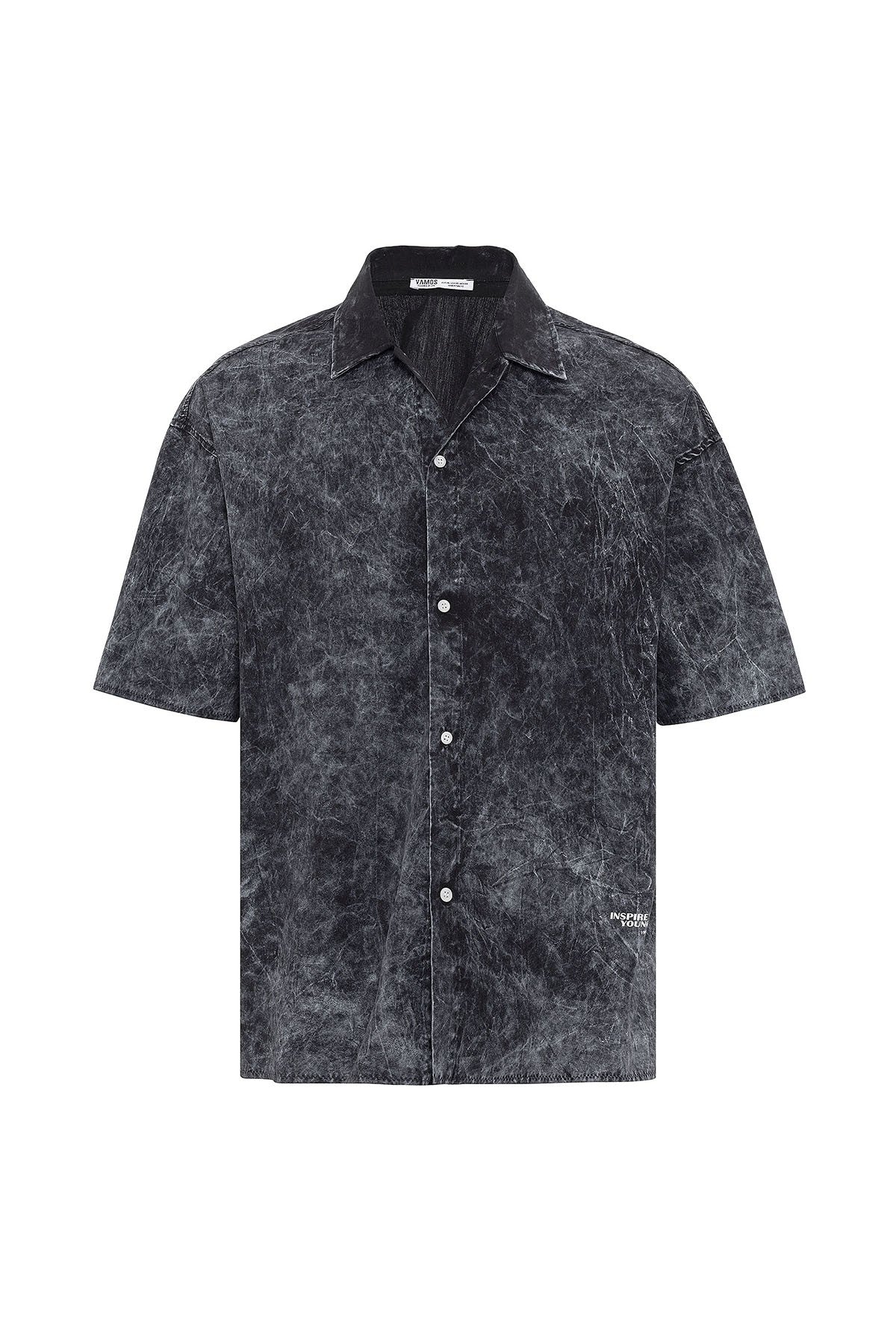 Oversized Short-Sleeve Shirt with Washed-Out Print