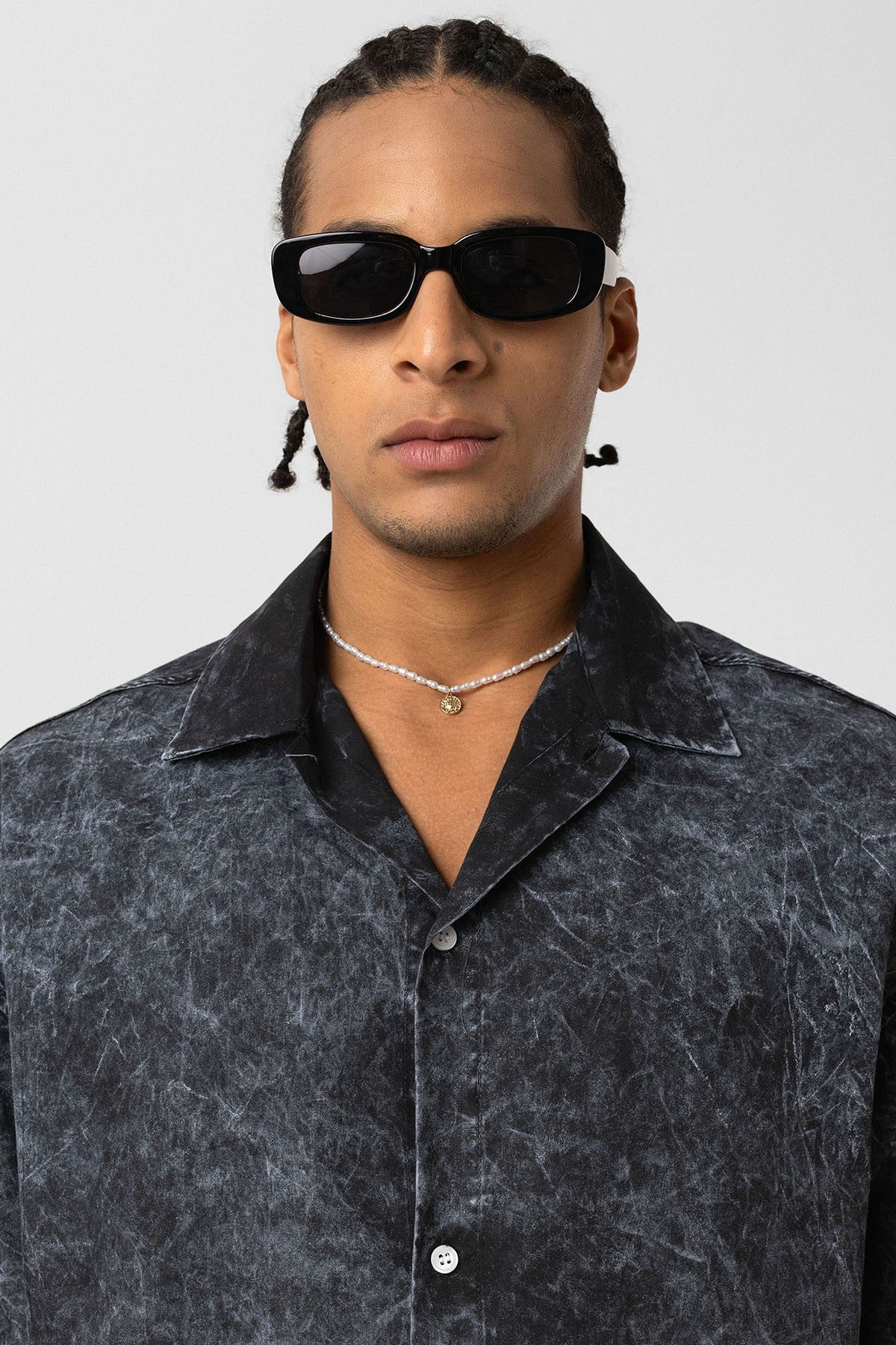 Oversized Short-Sleeve Shirt with Washed-Out Print