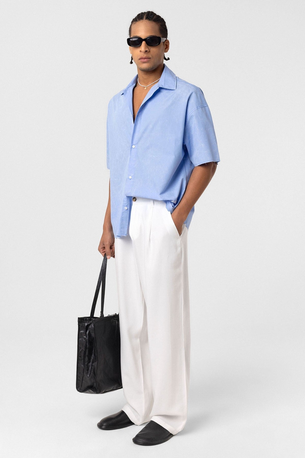 Oversized Short-Sleeve Shirt with Washed-Out Print