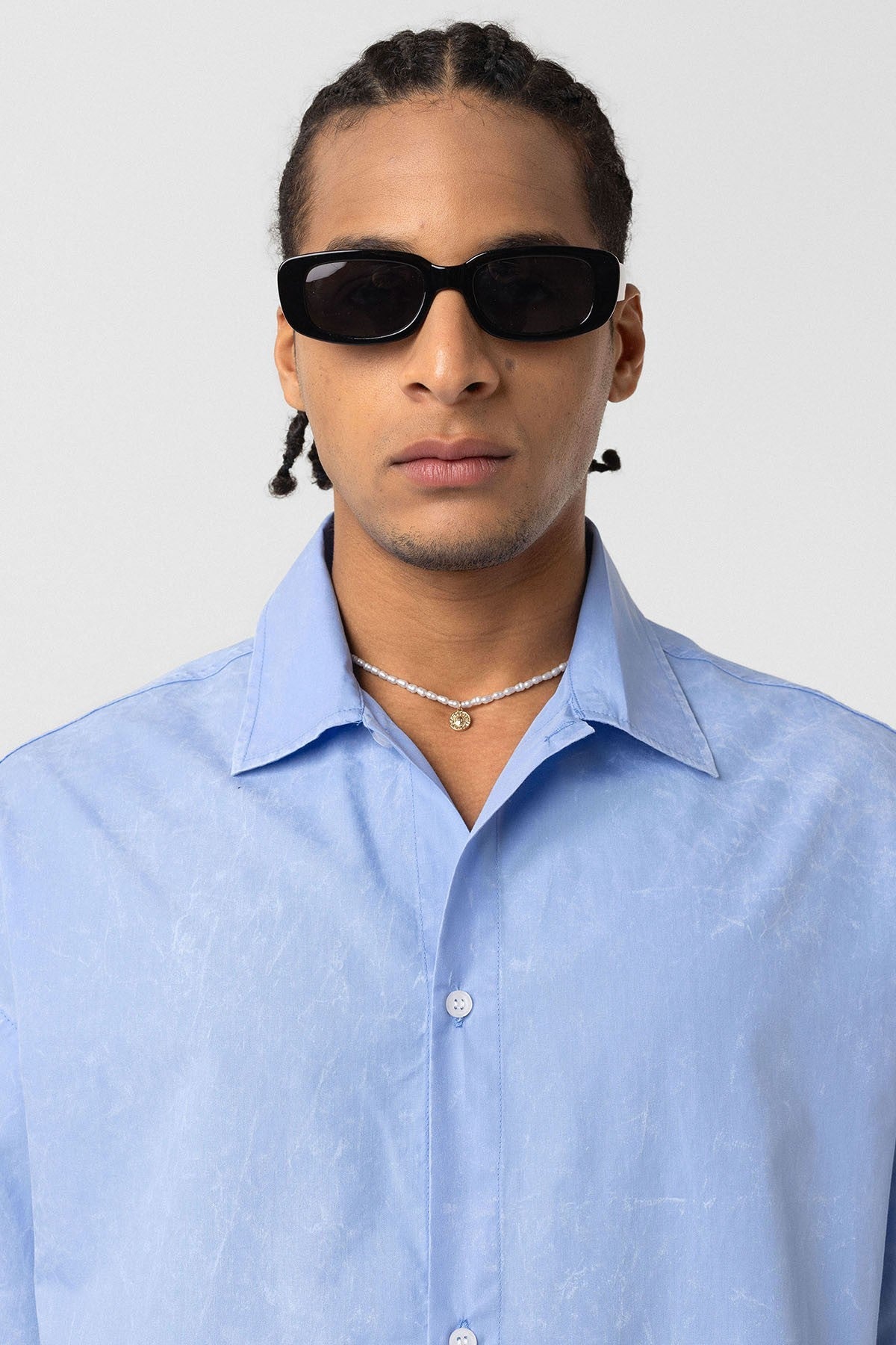 Oversized Short-Sleeve Shirt with Washed-Out Print