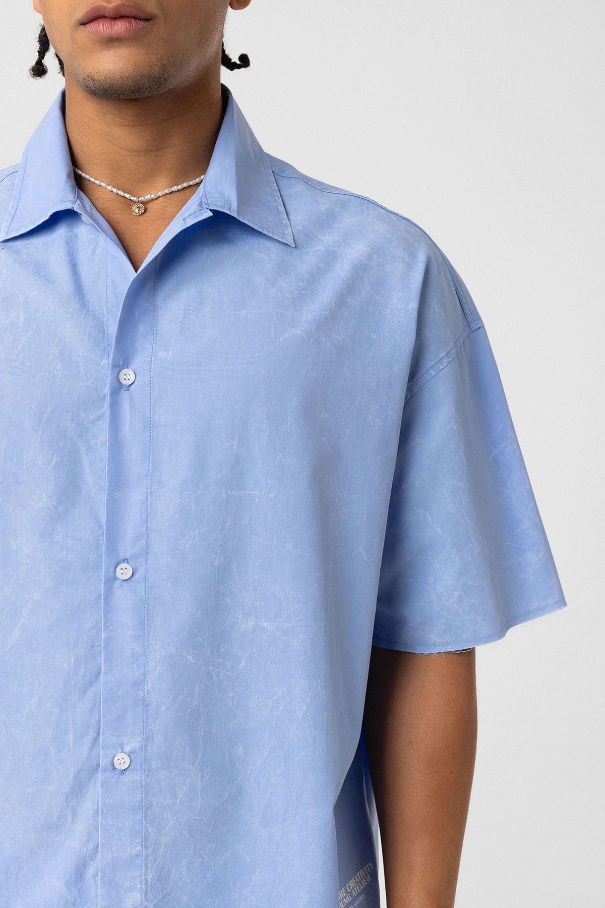 Oversized Short-Sleeve Shirt with Washed-Out Print