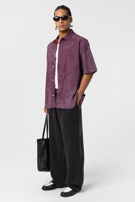 Oversized Short-Sleeve Shirt with Washed-Out Print