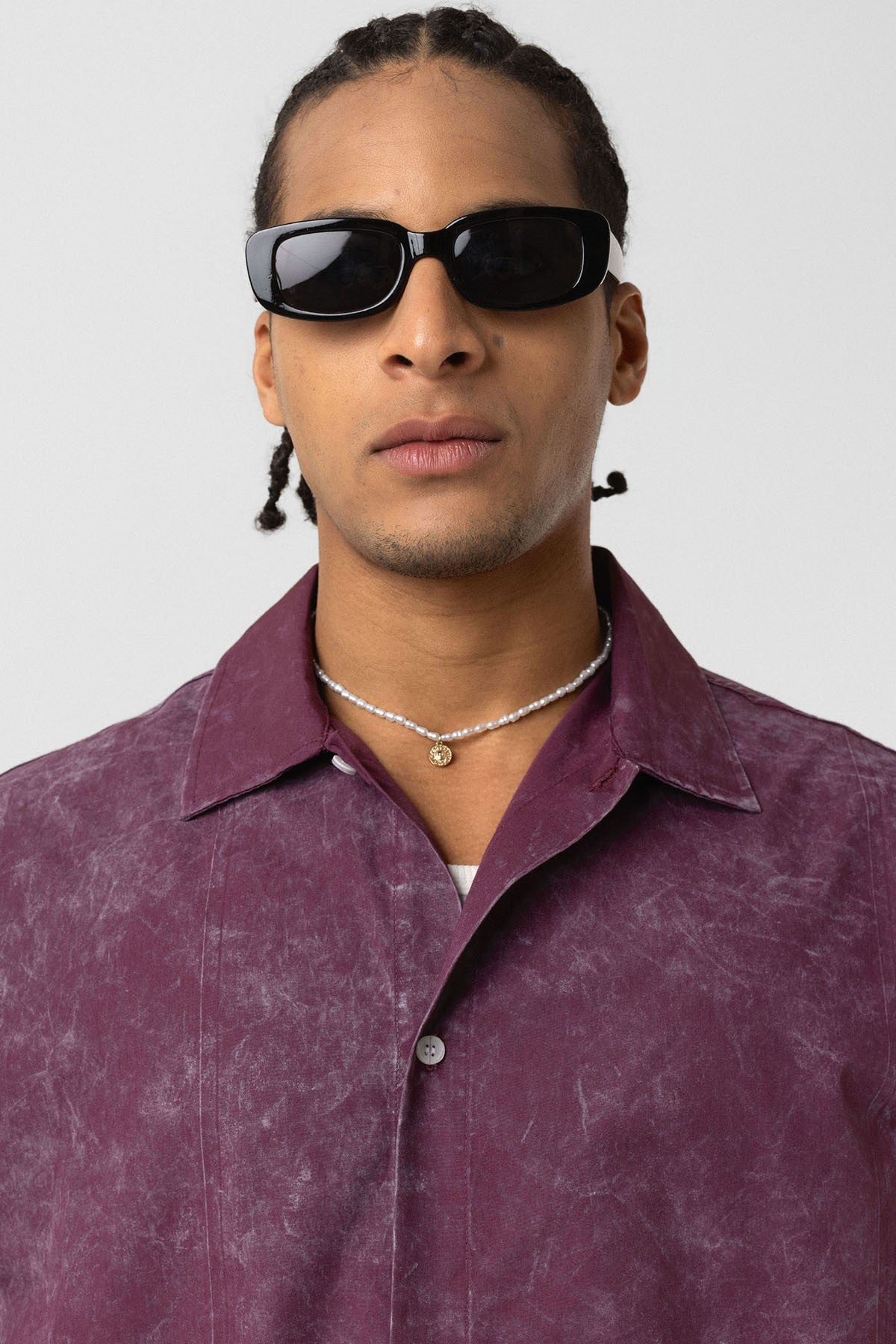 Oversized Short-Sleeve Shirt with Washed-Out Print