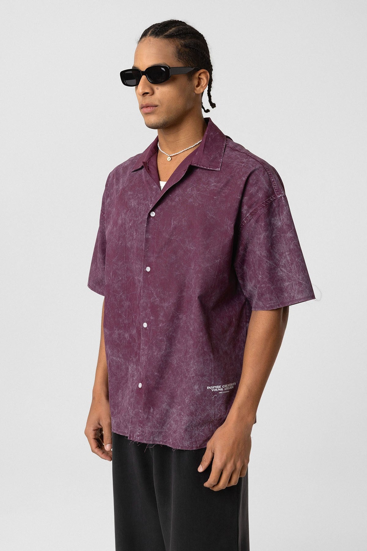 Oversized Short-Sleeve Shirt with Washed-Out Print
