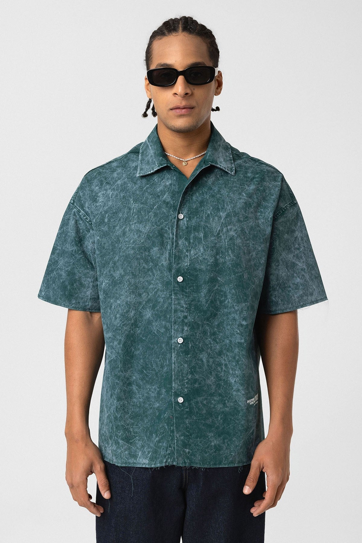 Oversized Short-Sleeve Shirt with Washed-Out Print