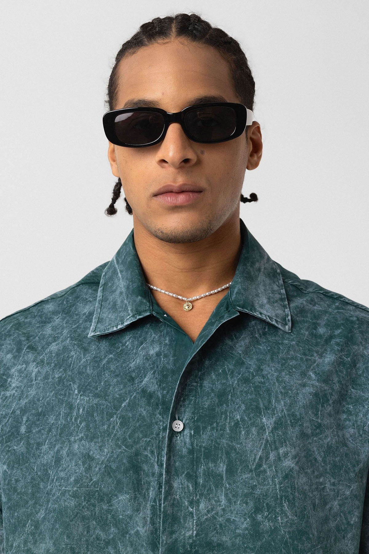 Oversized Short-Sleeve Shirt with Washed-Out Print