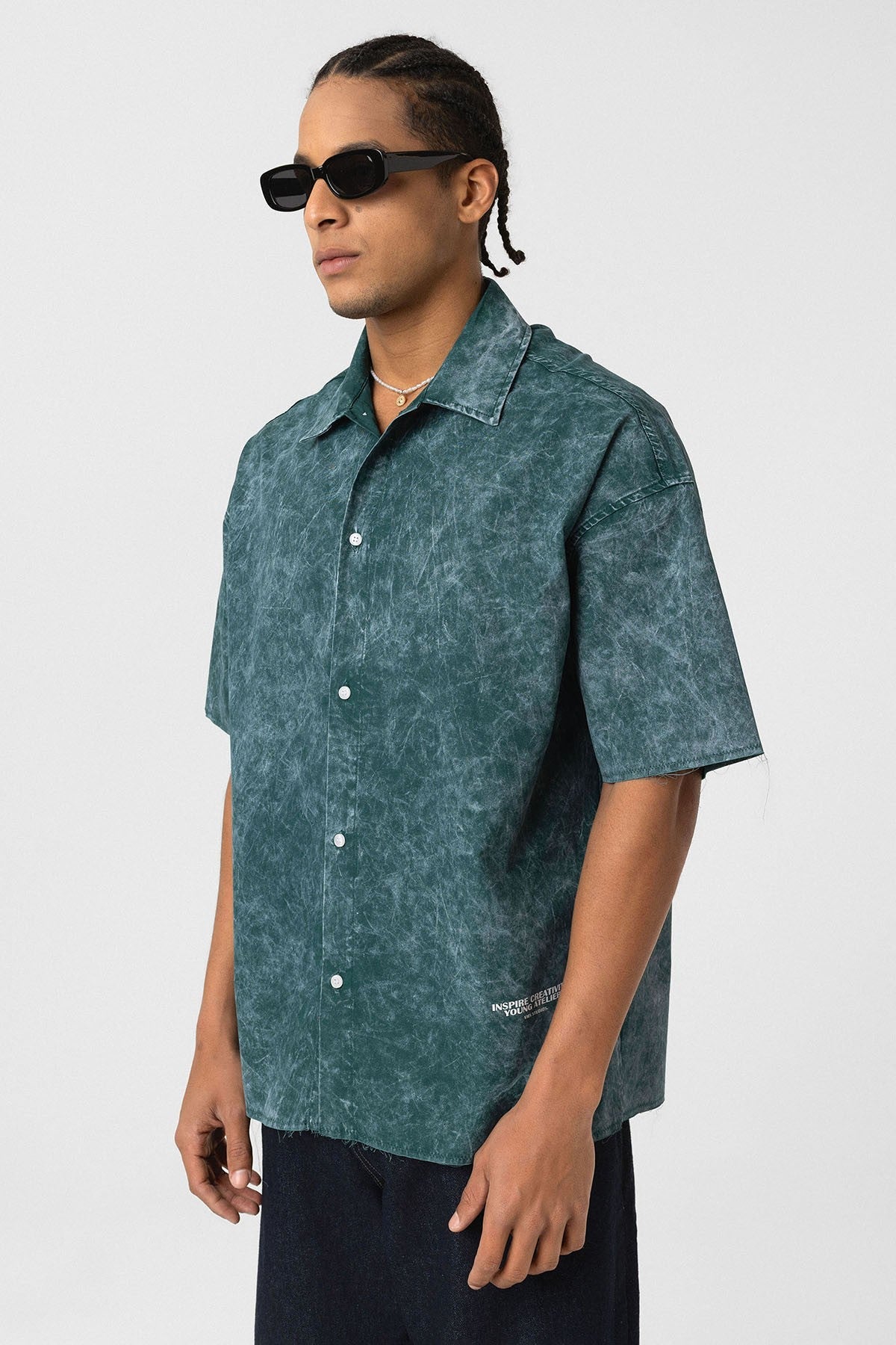 Oversized Short-Sleeve Shirt with Washed-Out Print