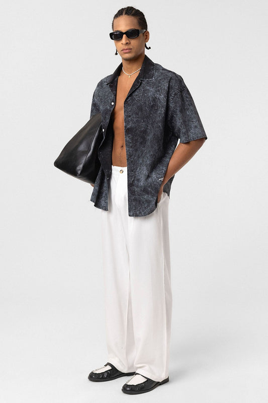 Oversized Short-Sleeve Shirt with Washed-Out Print