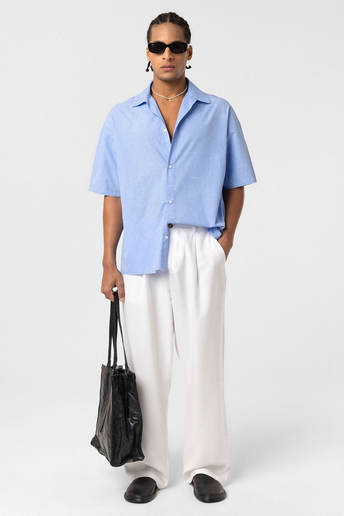 Oversized Short-Sleeve Shirt with Washed-Out Print