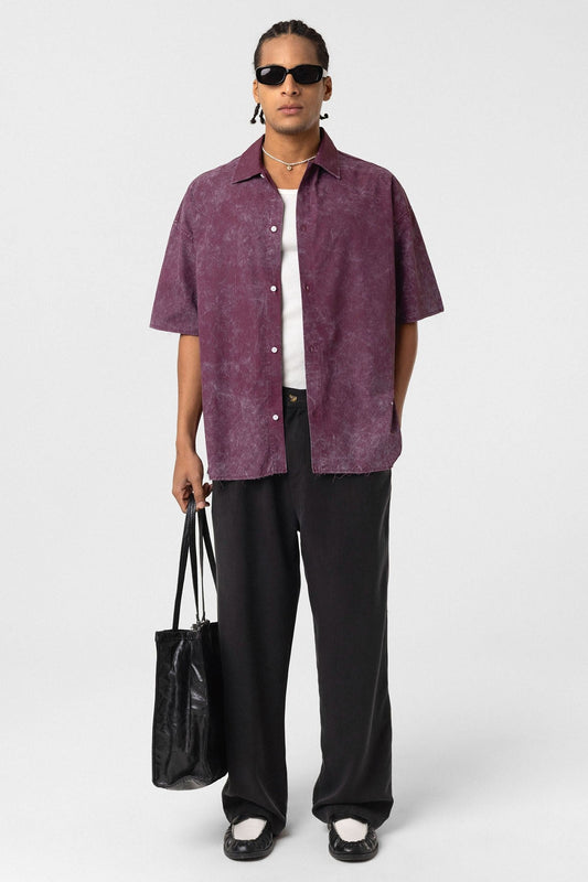 Oversized Short-Sleeve Shirt with Washed-Out Print