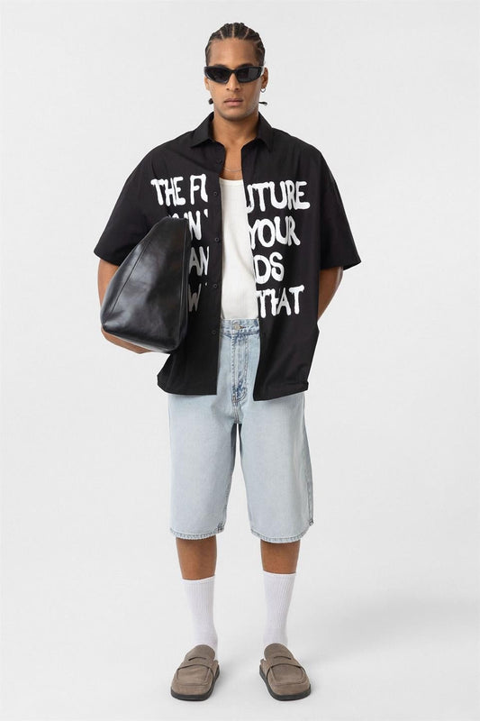 Pre-Printed 100% Cotton Poplin Oversized Shirt