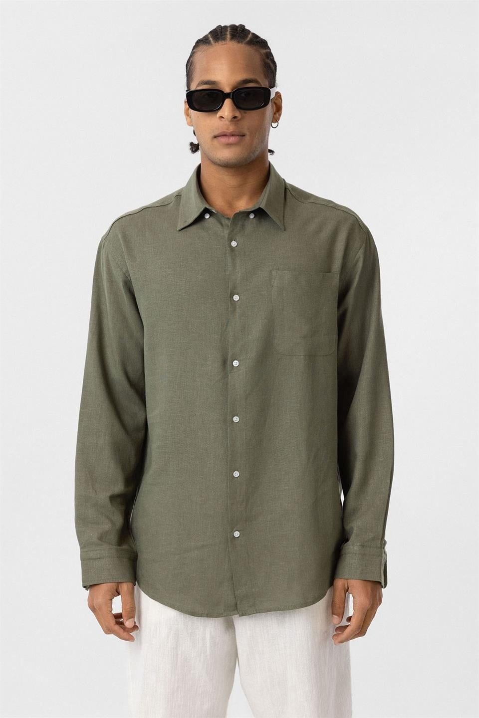 Oversized Long-Sleeve Shirt with Pocket Details