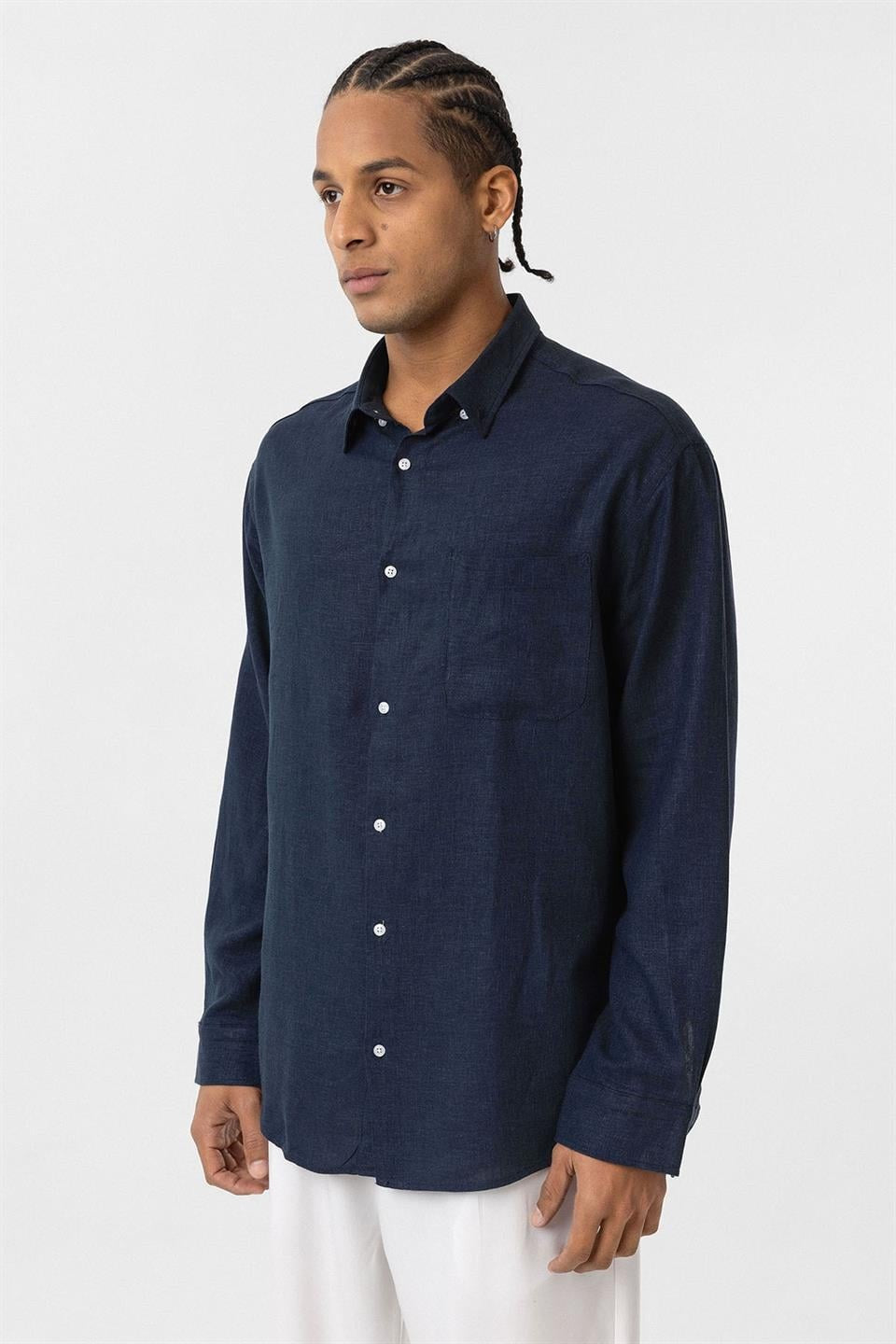 Oversized Long-Sleeve Shirt with Pocket Details