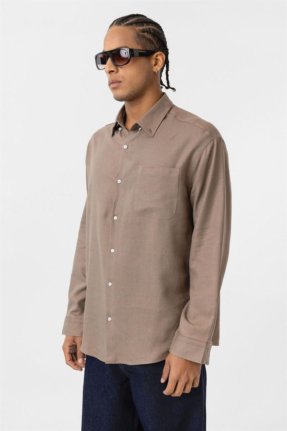 Oversized Long-Sleeve Shirt with Pocket Details