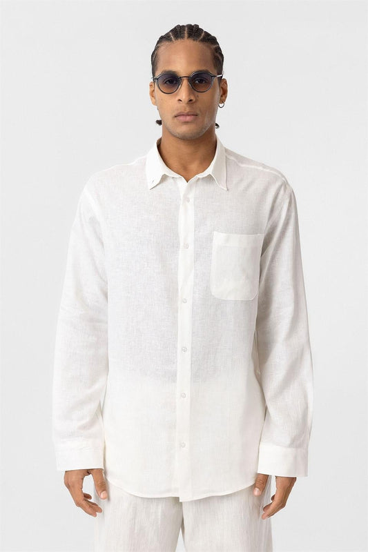 Oversized Long-Sleeve Shirt with Pocket Details