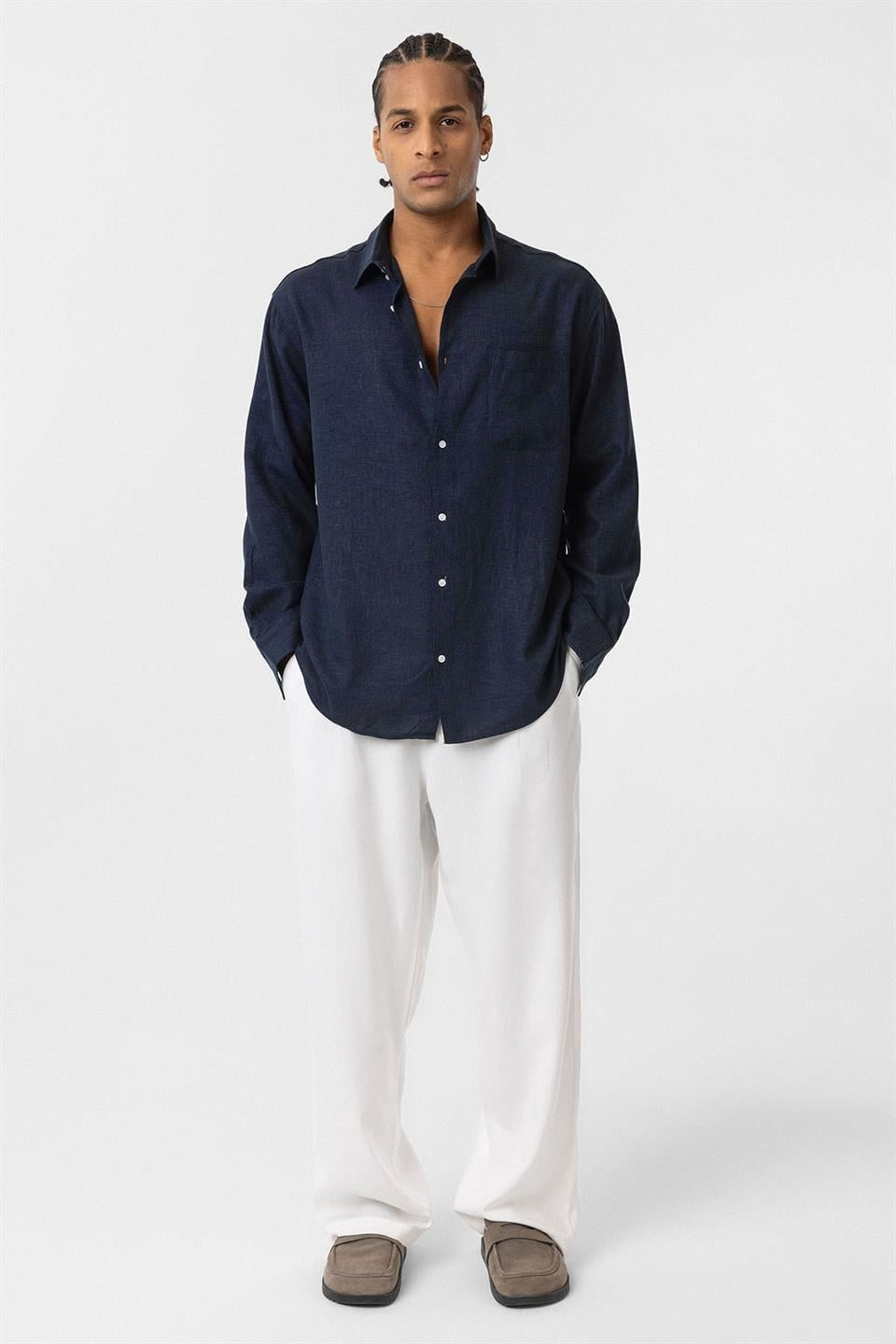 Oversized Long-Sleeve Shirt with Pocket Details
