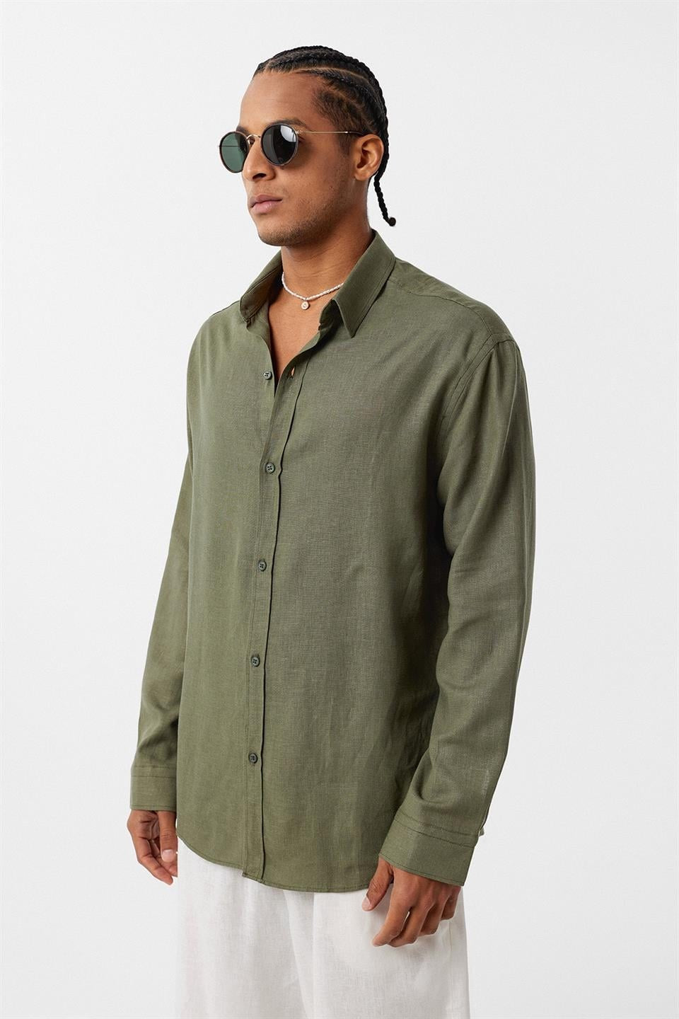 Basic Oversized Long-Sleeved Linen Shirt