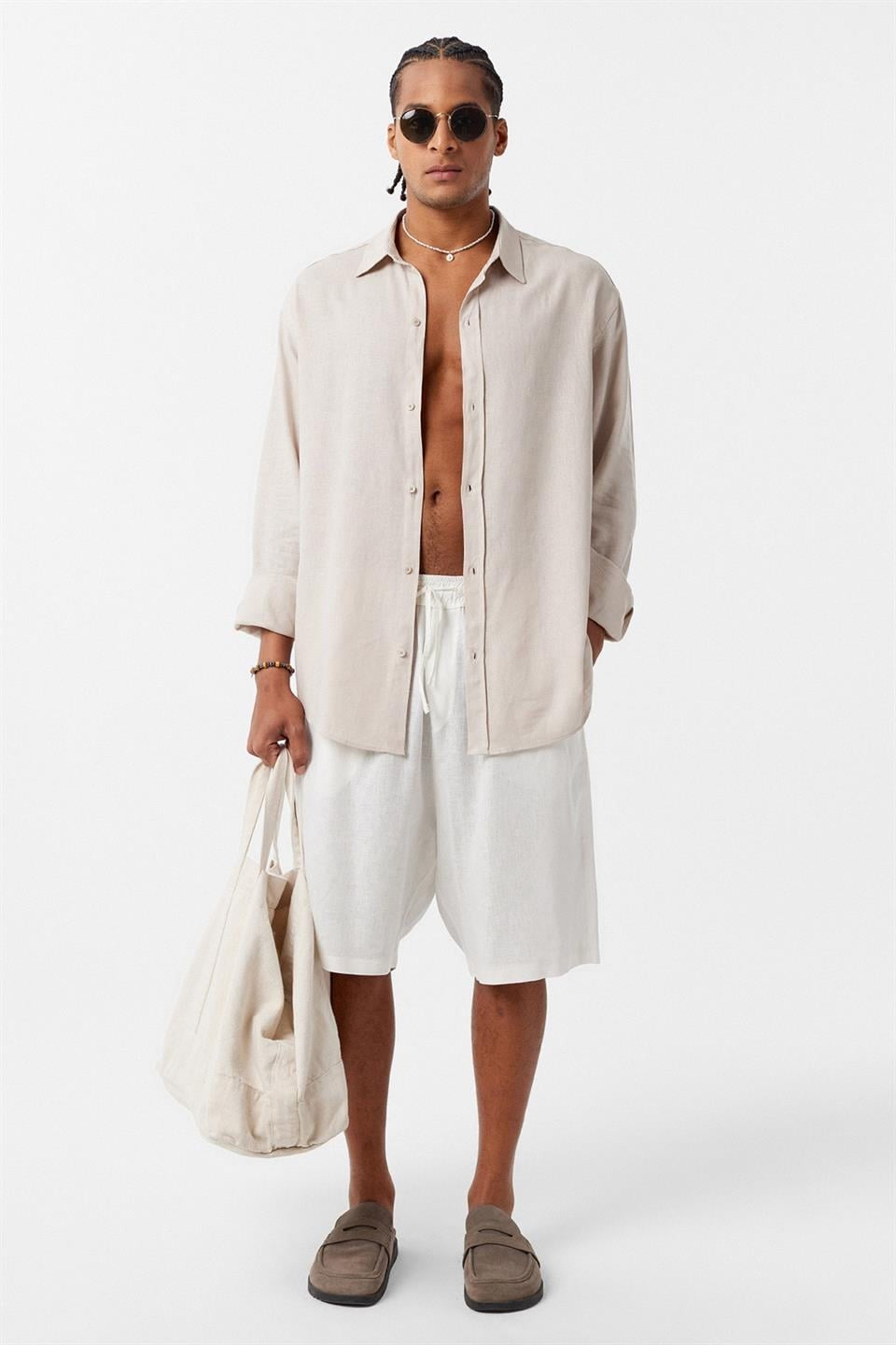 Basic Oversized Long-Sleeved Linen Shirt